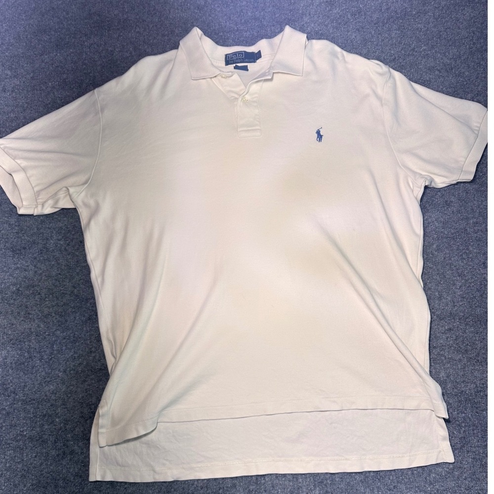 Polo Ralph Lauren Mens Large Cream Short Sleeve Pony Logo Polo Shirt